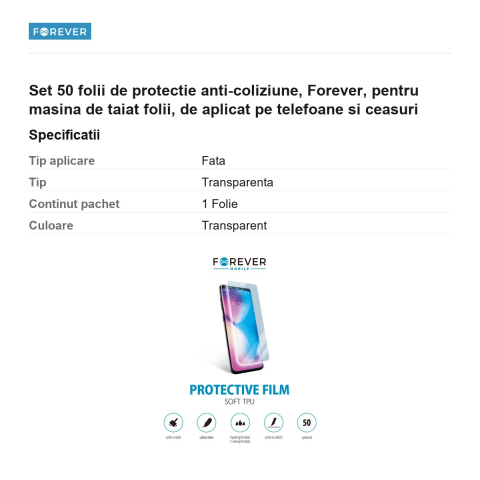 Set 50 folii de protectie anti-coliziune, Forever, pentru masina de taiat folii, de aplicat pe telefoane si ceasuri [2]