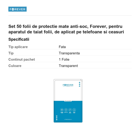 Set 50 folii de protectie mate anti-soc, Forever, pentru aparatul de taiat folii, de aplicat pe telefoane si ceasuri [2]