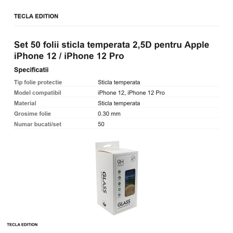 Set 50 folii sticla temperata 2,5D pentru Apple iPhone 12 / iPhone 12 Pro [2]