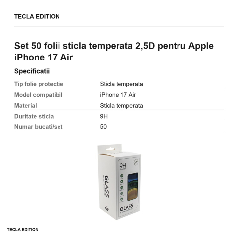 Set 50 folii sticla temperata 2,5D pentru Apple iPhone 17 Air [2]