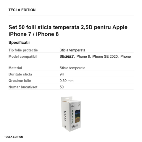 Set 50 folii sticla temperata 2,5D pentru Apple iPhone 7 / iPhone 8 [2]