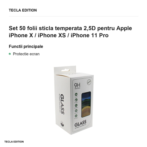 Set 50 folii sticla temperata 2,5D pentru Apple iPhone X / iPhone XS / iPhone 11 Pro [1]