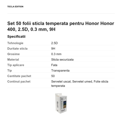 Set 50 folii sticla temperata pentru Honor Honor 400, 2.5D, 0.3 mm, 9H [2]