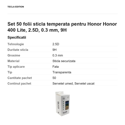 Set 50 folii sticla temperata pentru Honor Honor 400 Lite, 2.5D, 0.3 mm, 9H [2]