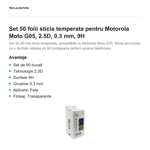 Set 50 folii sticla temperata pentru Motorola Moto G05, 2.5D, 0.3 mm, 9H [1]