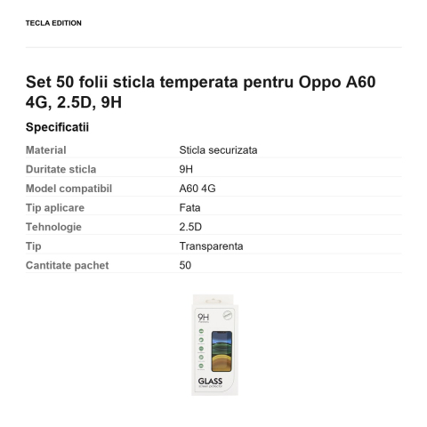 Set 50 folii sticla temperata pentru Oppo A60 4G, 2.5D, 9H [2]