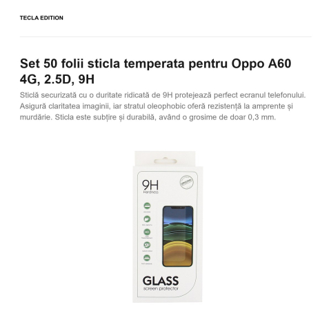 Set 50 folii sticla temperata pentru Oppo A60 4G, 2.5D, 9H [1]