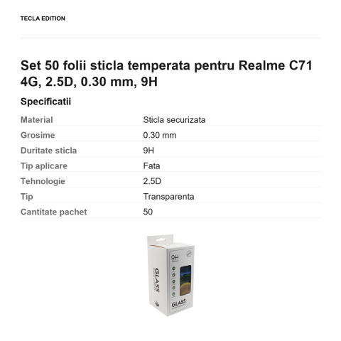 Set 50 folii sticla temperata pentru Realme C71 4G, 2.5D, 0.30 mm, 9H [2]