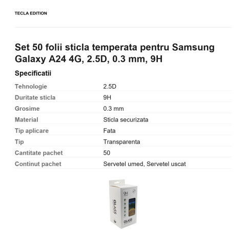 Set 50 folii sticla temperata pentru Samsung Galaxy A24 4G, 2.5D, 0.3 mm, 9H [2]