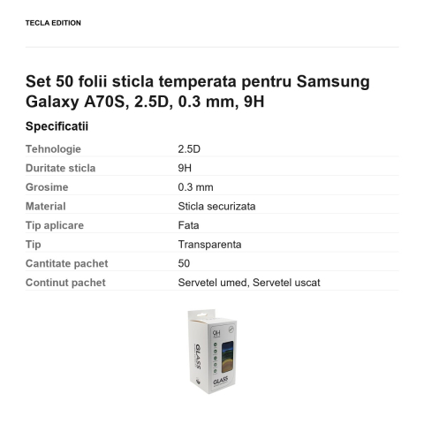 Set 50 folii sticla temperata pentru Samsung Galaxy A70S, 2.5D, 0.3 mm, 9H [2]