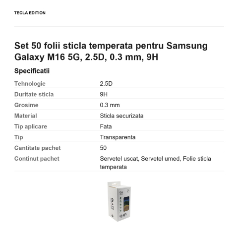 Set 50 folii sticla temperata pentru Samsung Galaxy M16 5G, 2.5D, 0.3 mm, 9H [2]