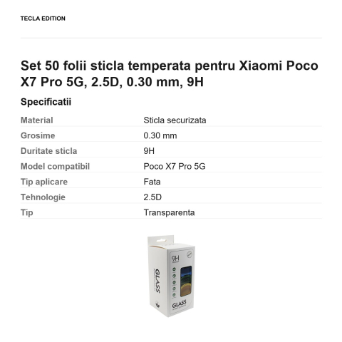 Set 50 folii sticla temperata pentru Xiaomi Poco X7 Pro 5G, 2.5D, 0.30 mm, 9H [2]