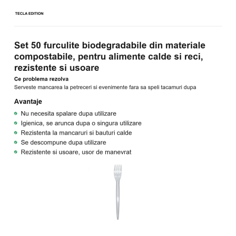 Set 50 furculite biodegradabile din materiale compostabile, pentru alimente calde si reci, rezistente si usoare [1]