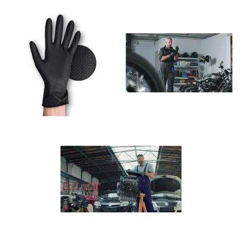 Set 50 manusi Gripzzly din nitril cu textura diamantata pentru aderenta, fara pudra si fara latex, ambidextre, marime M, negre [3]