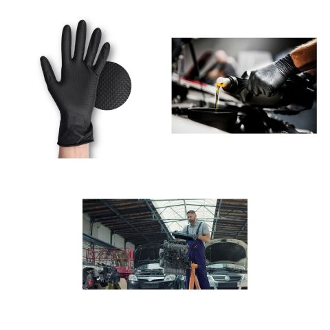 Set 50 manusi Gripzzly din nitril cu textura diamantata pentru aderenta, fara pudra si fara latex, ambidextre, marime XL, negre [3]
