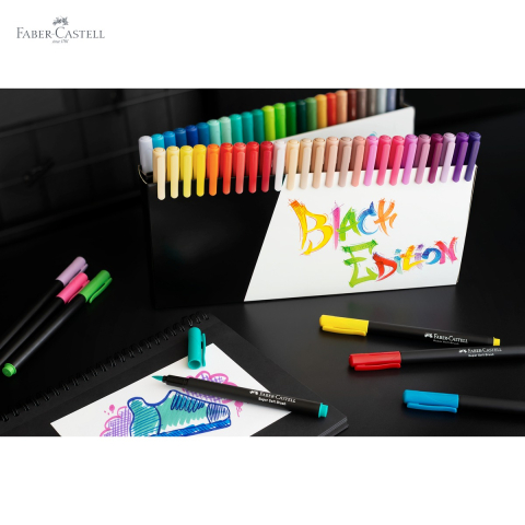Set 50 markere cu varf pensula Faber-Castell Black Edition, culori stralucitoare, pentru desen si arta [4]