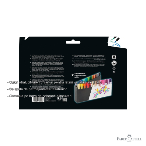 Set 50 markere cu varf pensula Faber-Castell Black Edition, culori stralucitoare, pentru desen si arta [1]