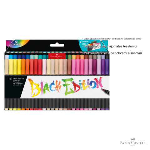 Set 50 markere cu varf pensula Faber-Castell Black Edition, culori stralucitoare, pentru desen si arta [2]