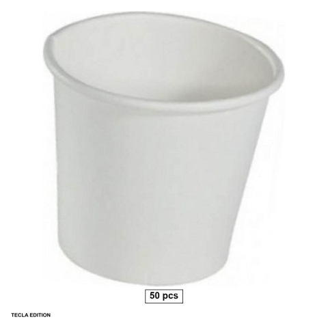 Vesela unica folosinta - Set 50 pahare din carton 118 ml pentru bauturi calde si reci, interior impermeabil, forma conica, albe