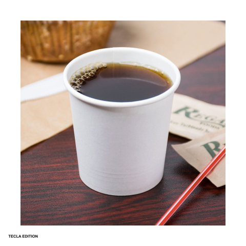 Set 50 pahare din carton 118 ml pentru bauturi calde si reci, interior impermeabil, forma conica, albe [3]