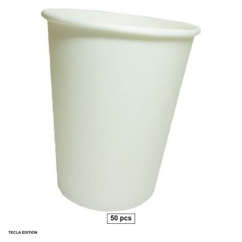 Vesela unica folosinta - Set 50 pahare din carton 355 ml de unica folosinta pentru bauturi calde si reci, albe