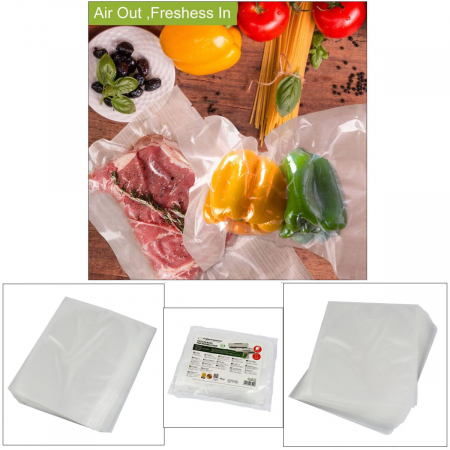 Set 50 pungi de vidat gofrate, 20 x 25 cm, fara BPA, rezistente, grosime 100 μm / 330 μm, pentru orice aparat de vidat alimente, ES-96529, transparente [3]