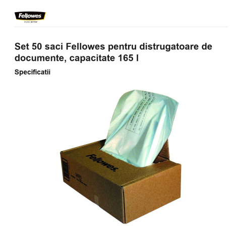 Set 50 saci Fellowes pentru distrugatoare de documente, capacitate 165 l [2]