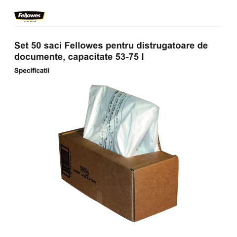 Set 50 saci Fellowes pentru distrugatoare de documente, capacitate 53-75 l [2]