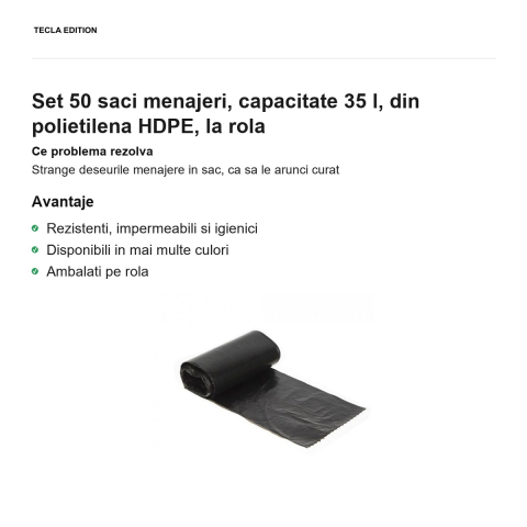 Set 50 saci menajeri, capacitate 35 l, din polietilena HDPE, la rola [1]