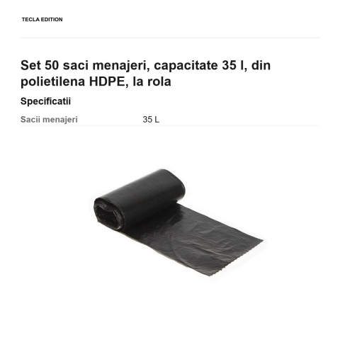 Set 50 saci menajeri, capacitate 35 l, din polietilena HDPE, la rola [2]