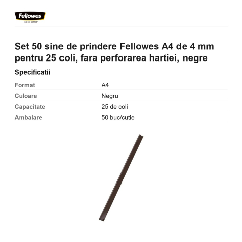 Set 50 sine de prindere Fellowes A4 de 4 mm pentru 25 coli, fara perforarea hartiei, negre [2]