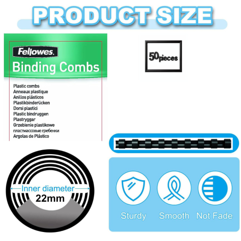 Set 50 spire inele plastic 22 mm negru pentru legat documente A4 pana la 180 coli Fellowes [1]