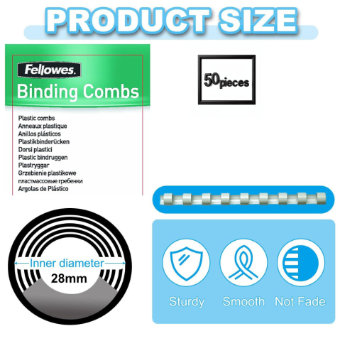 Set 50 Spire plastic 28 mm alb pentru legat documente A4 pana la 240 coli Fellowes [1]