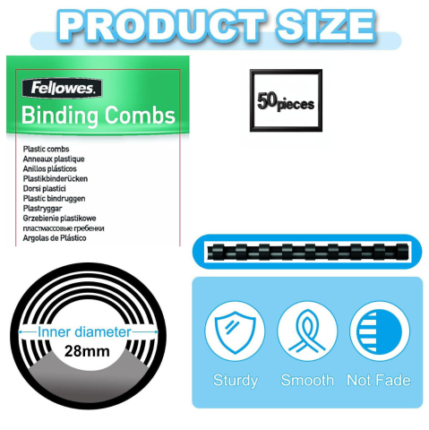 Set 50 Spire plastic 28 mm negru pentru legat documente A4 pana la 240 coli Fellowes [1]