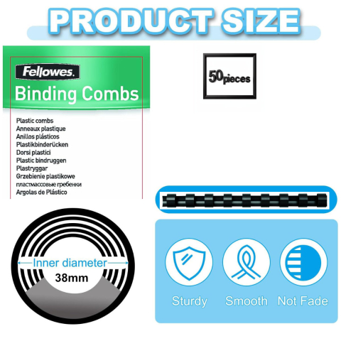 Set 50 Spire plastic 38 mm negru pentru legat documente A4 pana la 340 coli Fellowes [1]