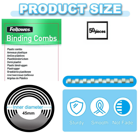 Set 50 Spire plastic 45 mm alb pentru legat documente A4 pana la 410 coli Fellowes [1]