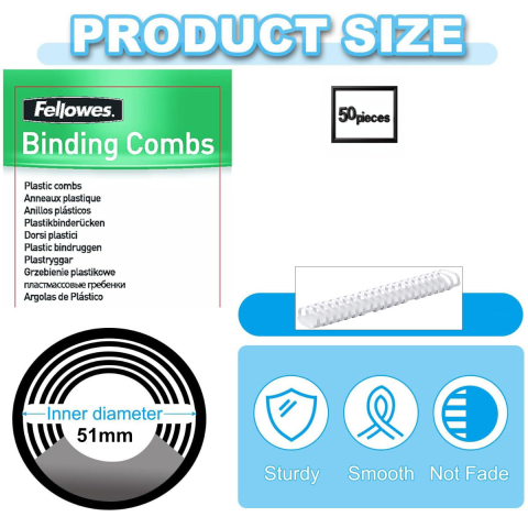 Set 50 Spire plastic 51 mm alb pentru legat documente A4 pana la 450 coli Fellowes [1]