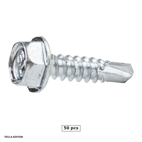 Suruburi, dibluri si accesorii prindere - Set 50 suruburi autoforante cap hexagonal cu guler DIN 7504K, 6.3x160 mm, cheie 10 mm, otel, zincate alb, prind tabla pe suport metalic fara sa fie nevoie de gaura data in prealabil
