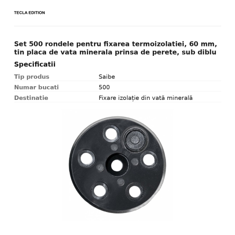 Set 500 rondele pentru fixarea termoizolatiei, 60 mm, tin placa de vata minerala prinsa de perete, sub diblu [2]