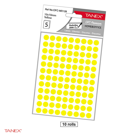 Etichete autoadezive - Set 5400 etichete autoadezive rotunde Tanex, diametru 10 mm, 10 seturi, galbene