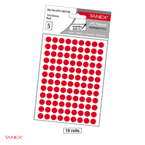 Etichete autoadezive - Set 5400 etichete autoadezive rotunde Tanex, diametru 10 mm, 10 seturi, rosii