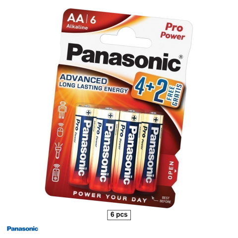 Energy - Set 6 baterii alcaline AA LR6 Panasonic Pro Power LR6PPG, 1.5 V, 14.5 x 50.5 mm, in blister