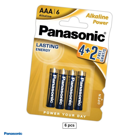 Energy - Set 6 baterii alcaline Panasonic Alkaline Power AAA LR03, 1.5 V, 10.5 x 44.5 mm, in blister