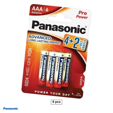 Energy - Set 6 baterii alcaline Panasonic Pro Power AAA LR03, 1.5 V, 10.5 x 44.5 mm, in blister