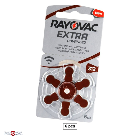 Set 6 baterii aparate auditive Rayovac Extra Advanced 312, zinc aer, 1.45 V, 180 mAh, PR41, 7.9 x 3.6 mm, in blister [0]