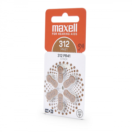 Set 6 baterii auditive PR41 ( 312 ) P312, Zinc Air, Maxell, maro, 1.45V, blister 6 bucati [2]