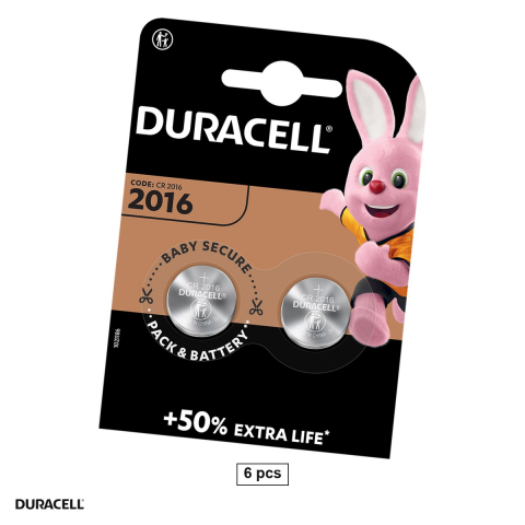 Energy - Set 6 baterii litiu Duracell CR2016, litiu - dioxid de mangan, 3 V, 90 mAh, 20 x 1.6 mm, 3 blistere a cate 2 bucati