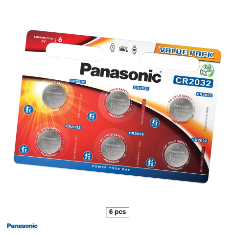 Energy - Set 6 baterii litiu Panasonic CR2032, litiu - dioxid de mangan, 3 V, 220 mAh, 20 x 3.2 mm, in blister