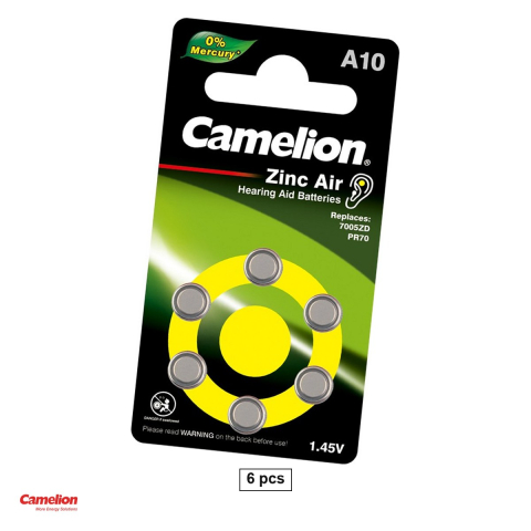 Energy - Set 6 baterii zinc aer pentru aparate auditive Camelion 10 PR70, 1.4 V, 85 mAh, 5.8 x 3.6 mm, in blister