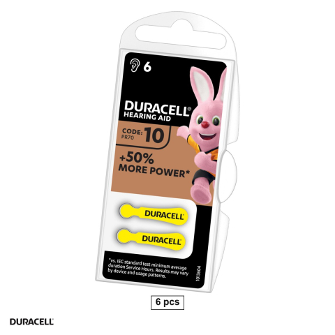 Baterii aparate auditive - Set 6 baterii zinc aer pentru aparate auditive Duracell 10 PR70, 1.4 V, 90 mAh, 5.8 x 3.6 mm, in blister